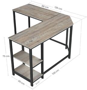 VASAGLE PC stôl rohový industriálny 138 x 138 cm