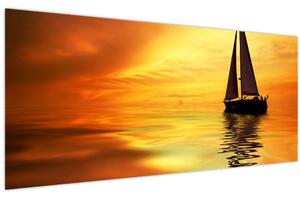 Obraz - Plachetnica pri západe slnka (120x50 cm)
