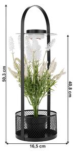 KONDELA Dekoračný stojan s kvetináčom, LED osvetlenie, 50,3 cm, s umelou kvetinou, VELOM TYP 1