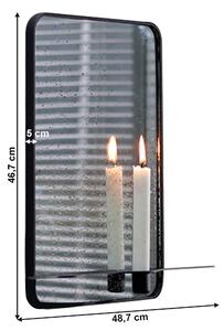 KONDELA Zrkadlo so stojanom na 2 sviečky, patinované, čierny kovový rám, FIVER
