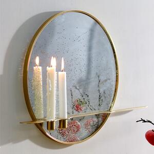 KONDELA Zrkadlo so stojanom na 2 sviečky, patinované, zlatý kovový rám, HAREO TYP 2