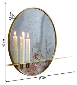 KONDELA Zrkadlo so stojanom na 2 sviečky, patinované, zlatý kovový rám, HAREO TYP 2