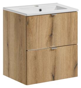 Comad Kúpeľňová skrinka s keramickým umývadlom Nova Oak II 50 cm - dekor duba