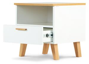KONSIMO Nočný stolík FRISK zásuvka police dub biely 48 x 50 x 46 cm