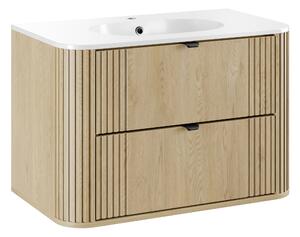 Comad Kúpeľňová skrinka s keramickým umývadlom Ovalia Cremona 80 cm - dub cremona