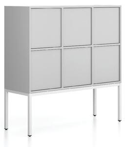Kancelárska skriňa FRAME, nízka, biela podnož, 6x dvere, 1299 x 450 x 1331 mm, PUSH-lock, sivá