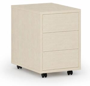 Kancelársky mobilný kontajner PRIMO WOOD, PUSH-lock, 3 zásuvky, breza