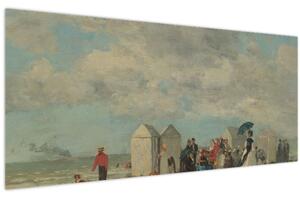 Obraz - Eugène Boudin, Beach Scene , reprodukcia (120x50 cm)