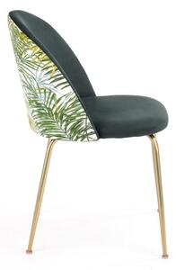 Jedálenská stolička K372 zelená / motív listy / zlatá Halmar
