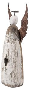 Dekorácia drevená figúrka anjel so srdiečkom Angel Rustic M - 9*14*18 cm - Clayre & Eef