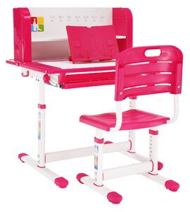 Rastúci písací stôl a stolička, ružová/biela, set LERAN