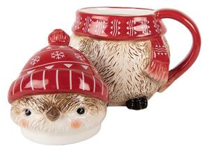 Keramický hrnček vtáčik s viečkom a čiapočkou - 15*11*17 cm / 500 ml - Clayre & Eef