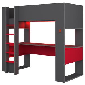 Poschodová posteľ GAMER sivá/červená, 90x200 cm