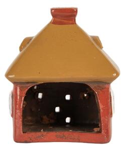 Červený keramický svietnik na čajovú sviečku domček Village - 9*6*10 cm - Clayre & Eef