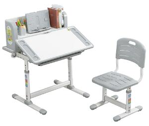 Rastúci písací stôl a stolička, sivá/biela, set LERAN