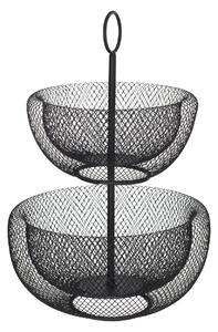Kovový 2-poschodový košík na ovocie Black Mesh, 29x43 cm