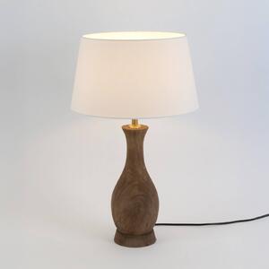 Stolová lampa ANTELAO, prírodná/écru, výška 45 cm, mangové drevo, E27, Tmavé drevo, Obývacia izba / jedáleň, Drevo, Stojacie svietidlo