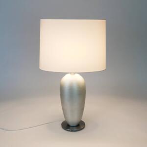 Stolová lampa OMEGA OVAL, strieborná/biela, výška 65 cm, keramika, E27, Chrómová / strieborná, Obývacia izba / jedáleň, Keramický, Stojacie svietidlo