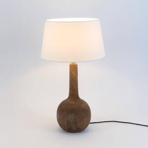 Stolová lampa VEZZANA, prírodná/écru, výška 47 cm, mangové drevo, E27, Tmavé drevo, Obývacia izba / jedáleň, Drevo, Stojacie svietidlo