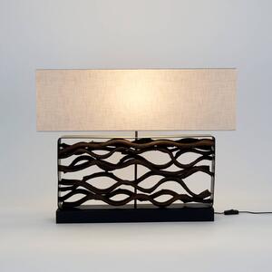 Stolová lampa TREMITI NERO čierna/béžová, výška 67 cm, drevo/textil, Čierna, Obývacia izba / jedáleň, Drevo, Stojacie svietidlo