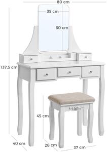 VASAGLE Toaletný stolík so stoličkou biely 80 x 137 x 40 cm