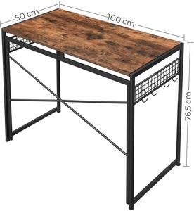 VASAGLE Skladací písací stôl industriálny s háčikmi 100 x 50 cm