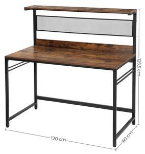 VASAGLE Písací stôl s policou industriálny 120 x 60 cm