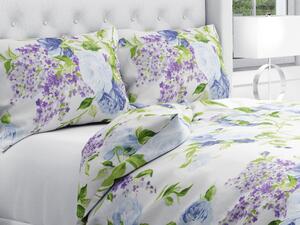 Biante Bavlnené posteľné obliečky Sandra SA-386 Modré ruže a orgovány na krémovom Predĺžené 140x220 a 70x90 cm