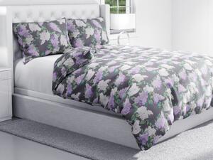 Biante Bavlnené posteľné obliečky Sandra SA-384 Kvety orgovánu na sivom Dvojlôžko francúzske 240x200 a 2ks 70x90 cm