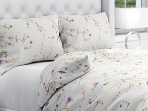 Biante Bavlnené posteľné obliečky Sandra SA-382 Fialové lúčne kvietky na krémovom Jednolôžko 140x200 a 70x90 cm