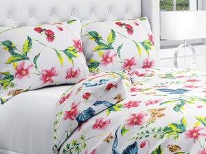 Biante Bavlnené posteľné obliečky Sandra SA-383 Ružovočervené kvety s motýlikmi Predĺžené 140x220 a 70x90 cm
