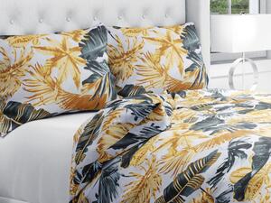 Biante Bavlnené posteľné obliečky Sandra SA-388 Sivozelené a zlaté tropické listy na bielom Dvojlôžko francúzske 220x200 a 2ks 70x90 cm