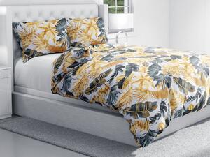 Biante Bavlnené posteľné obliečky Sandra SA-388 Sivozelené a zlaté tropické listy na bielom Jednolôžko 140x200 a 70x90 cm