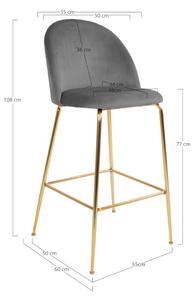 Dizajnová barová stolička Kristopher, sivá / mosadz