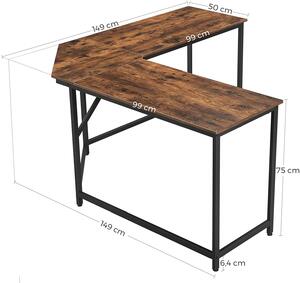 VASAGLE Rohový PC stôl industriálny 149 x 75 x 149 cm