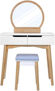 SONGMICS Toaletný stolík so stoličkou biely drevené nohy 80 x 128 x 40 cm
