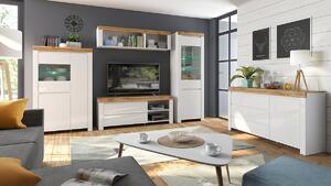 Obývacia izba Holten - biela / dub wotan / biely lesk