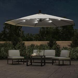Závesný záhradný slnečník s LED, kovová tyč 350 cm, pieskový