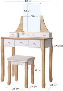 VASAGLE Toaletný stolík prírodné drevo biely 80 x 137 x 40 cm