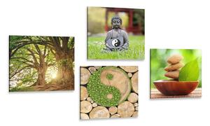Set obrazov Feng Shui v zelenom prevedení