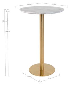 Dizajnový okrúhly barový stôl Kane 70 cm imitácia mramoru / mosadz