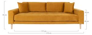 Dizajnová 3-miestna sedačka Ansley 210 cm horčicový zamat