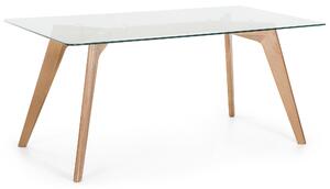 Jedálenský stôl priehľadný svetlé drevo sklenená vrchná doska drevené nohy 180 x 90 cm obdĺžnikový tvar škandinávsky štýl obývačka