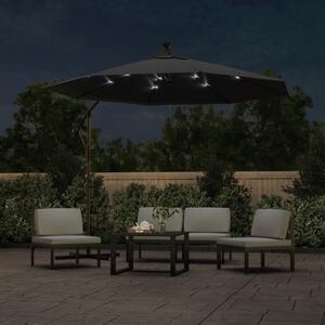 Závesný záhradný slnečník s LED, oceľová tyč 300 cm, čierny