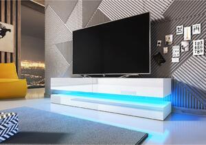 VIVALDI TV stolík FLY biely/biely lesk s LED osvetlením