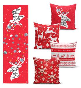 Súprava 4 vianočných obliečok na vankúš a behúň na stôl Minimalist Cushion Covers Joy