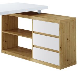 Písací stôl s regálom CLAUDIO dub artisan/biela vysoký lesk
