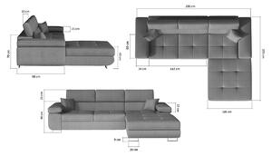 Rohová sedačka s rozkladom a úložným priestorom Alkazar P - svetlosivá (Sawana 21) / čierna (Soft 11