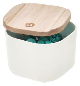 Biely úložný box s vekom z dreva paulownia iDesign Eco, 9 x 9 cm