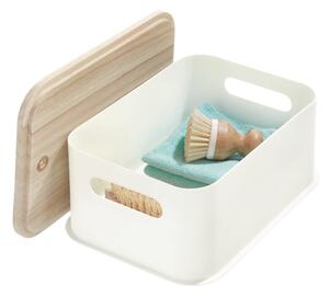 Biely úložný box s vekom z dreva paulownia iDesign Eco Handled, 21,3 x 30,2 cm